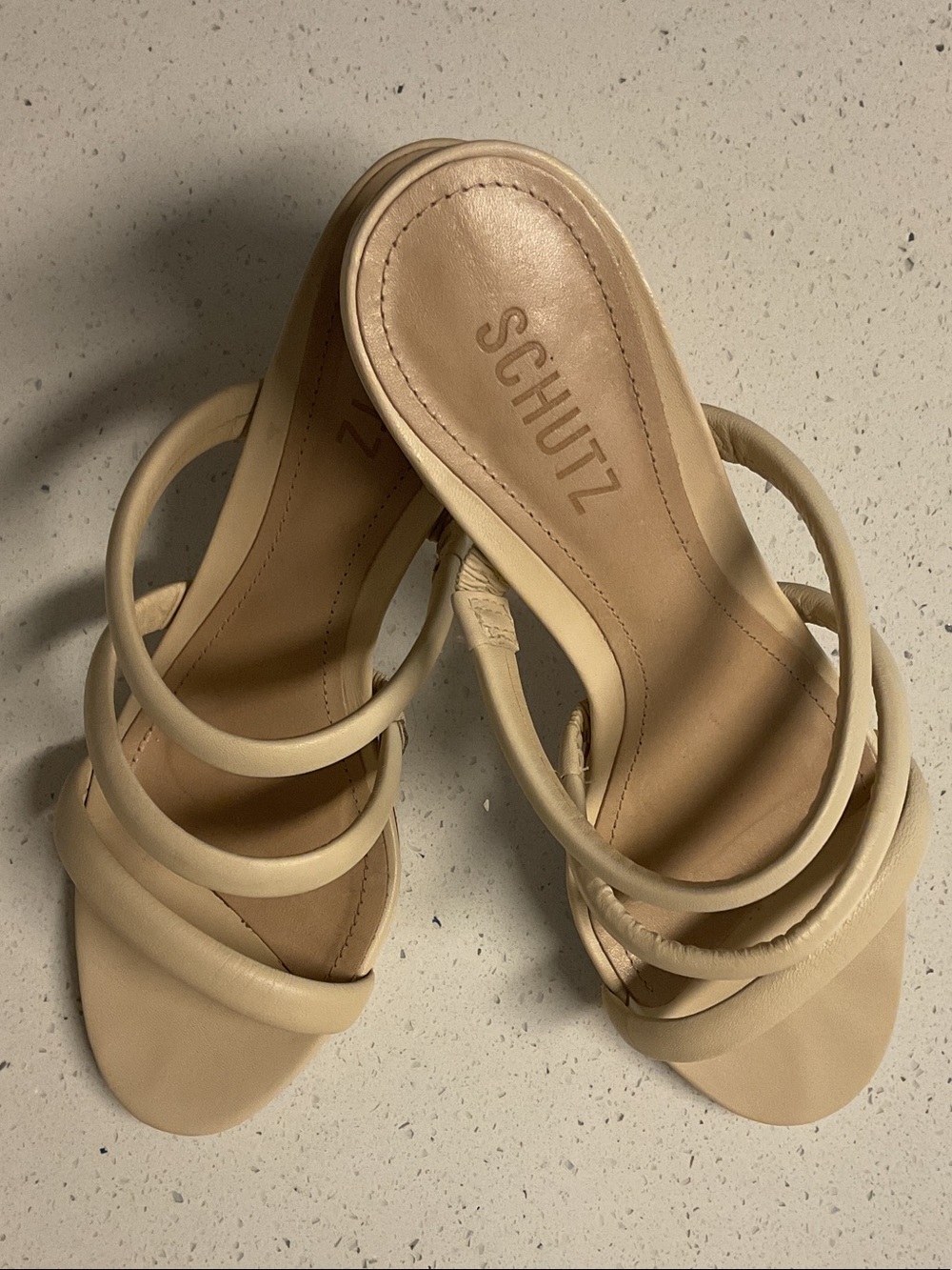 SCHUTZ Cream Multi-Strap Slide Heels